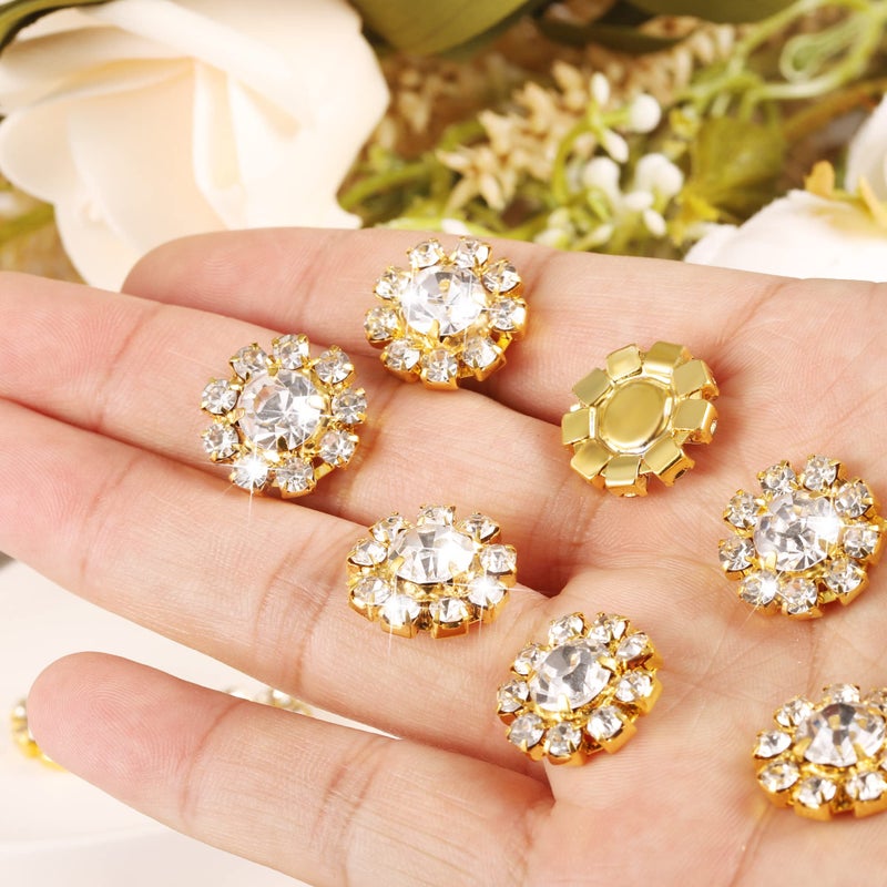 ALEXCRAFT Wholesale 24PCS 16MM Gold Plated Metal Clear Rhinestone Glass Buttons Embellishments Bulk for Craft (Flat) - Image 5
